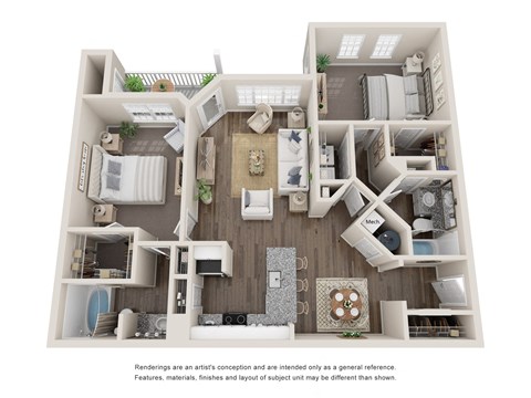 Floor plan for 2 beds, 2 baths, 1134 sqft